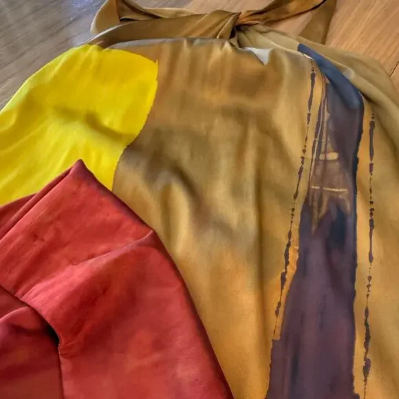 Vince Dress Size 10 Stretch Silk Charmeuse Twisted Halter Abstract Color Block - Picture 6 of 10